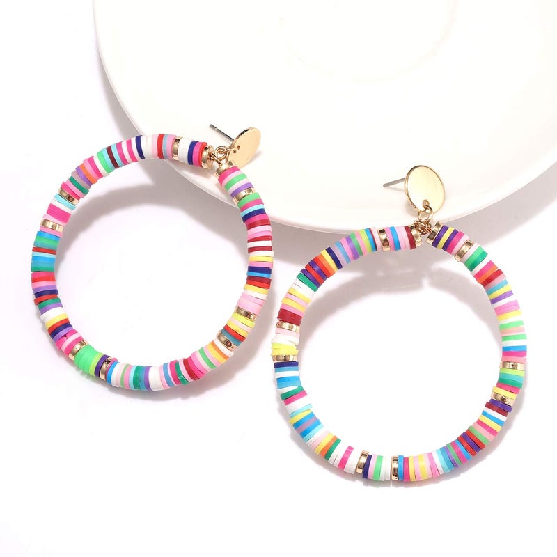 MOLOCH Surfer Heishi Earrings Rainbow Colorful African Vinyl Disc Beaded Drop Dangle Stud Earrings Fun Summer Tribal Jewelry(colourful) - Image 3